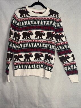 Men's Cream Holiday Bear Pattern Sweater